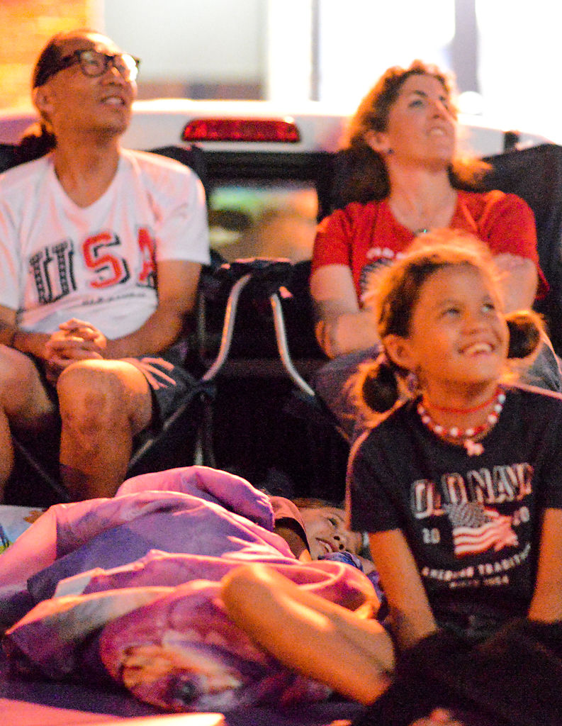 Eliana Sun, 6, watches the Fire-in-the-Sky fireworks display with her parents and sister